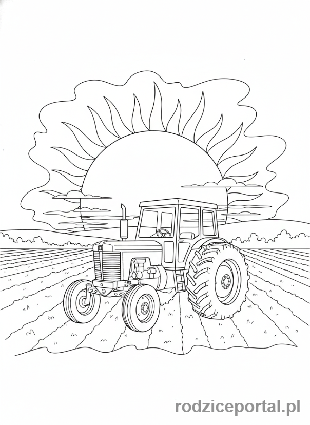 Kolorowanka Traktory - Traktor o zachodzie słońca
