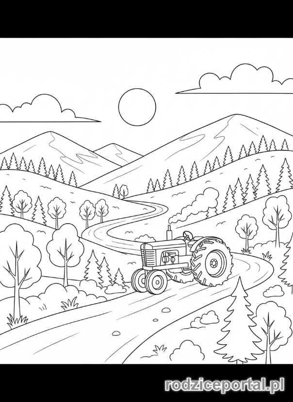 Kolorowanka Traktory - Traktor w górskim krajobrazie