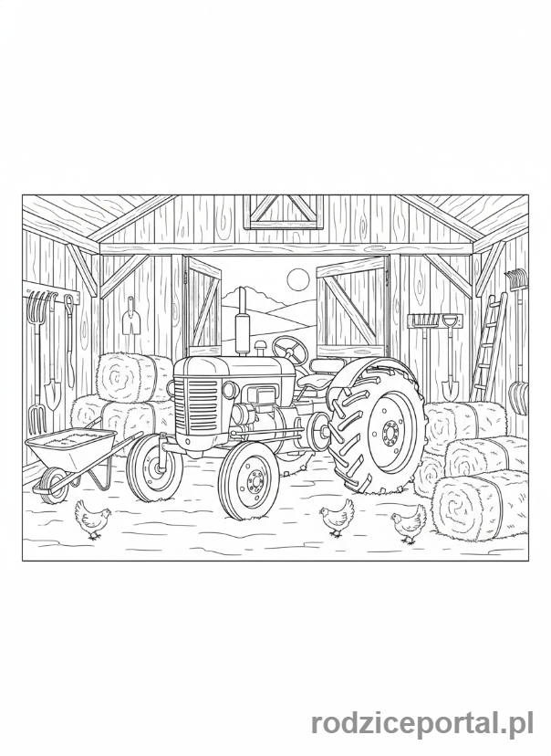 Kolorowanka Traktory - Traktor w stodole