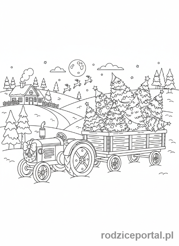 Kolorowanka Traktory - Traktor z choinkami