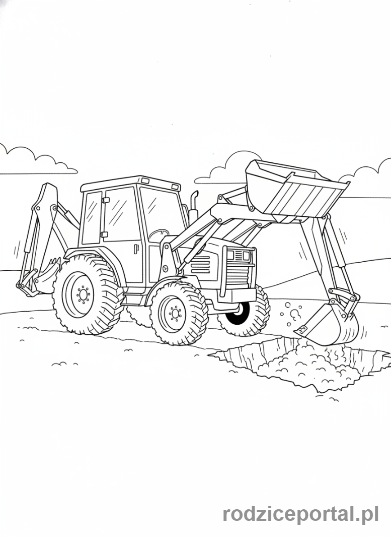 Kolorowanka Traktory - Traktor z koparką