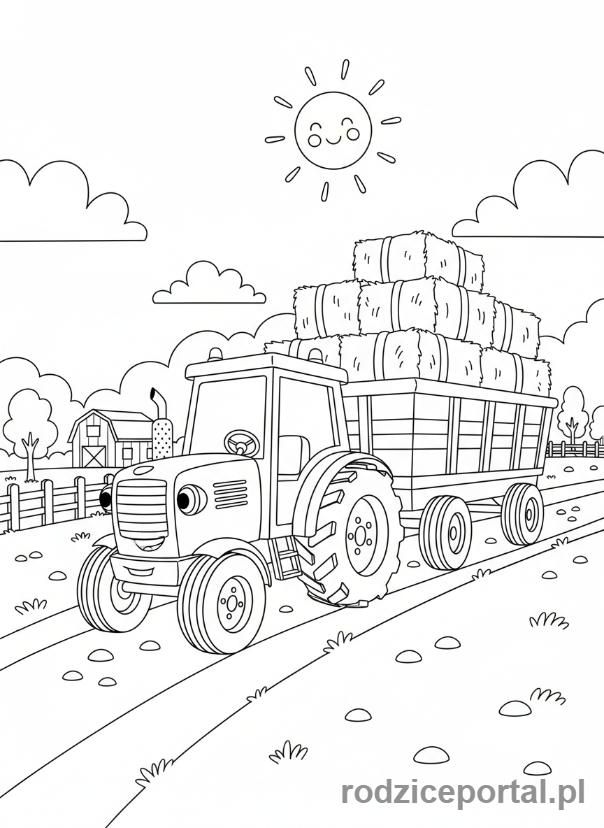 Kolorowanka Traktory - Traktor z przyczepą siana