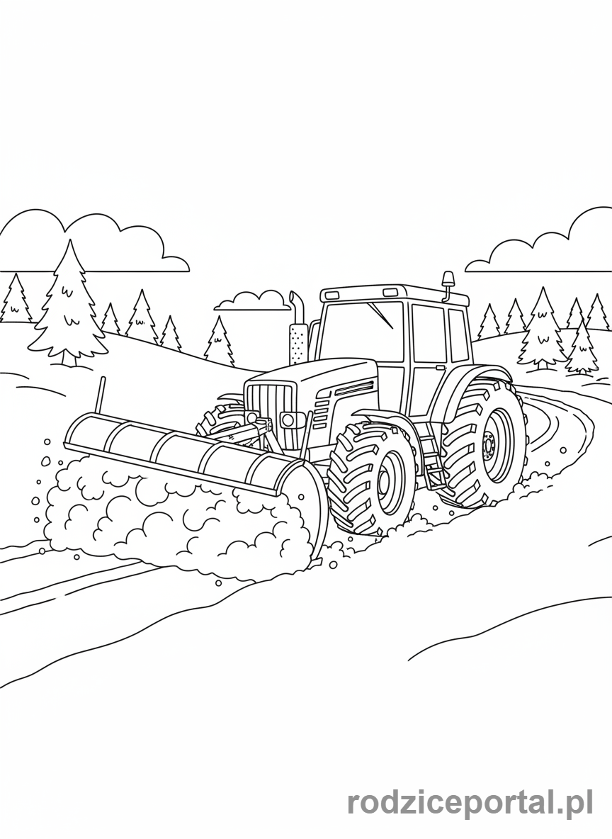 Kolorowanka Traktory - Traktor z pługiem śnieżnym.