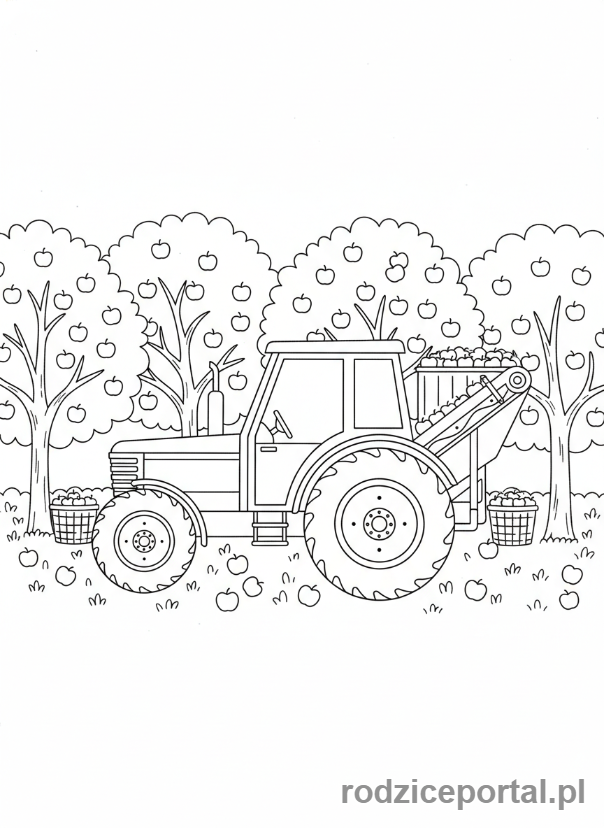 Kolorowanka Traktory - Traktor zbierający jabłka