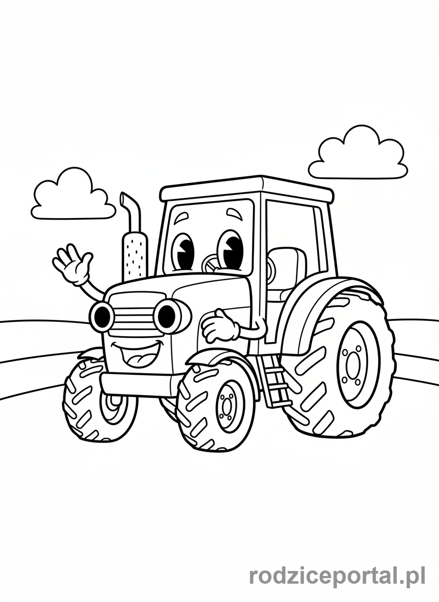 Kolorowanka Traktory - Uśmiechnięty traktor z bajki.
