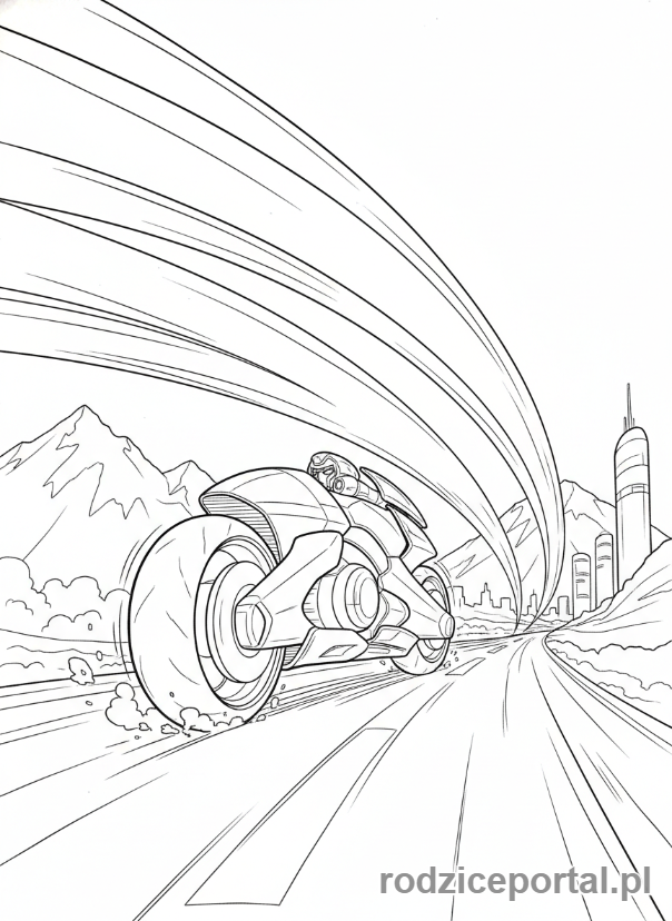 Kolorowanka Transformers - Arcee w trybie motocykla, pędząca