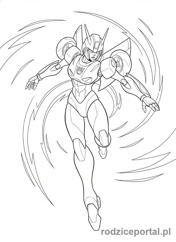 Kolorowanka Transformers - Arcee wykonująca akrobatyczny ruch, poza akcji