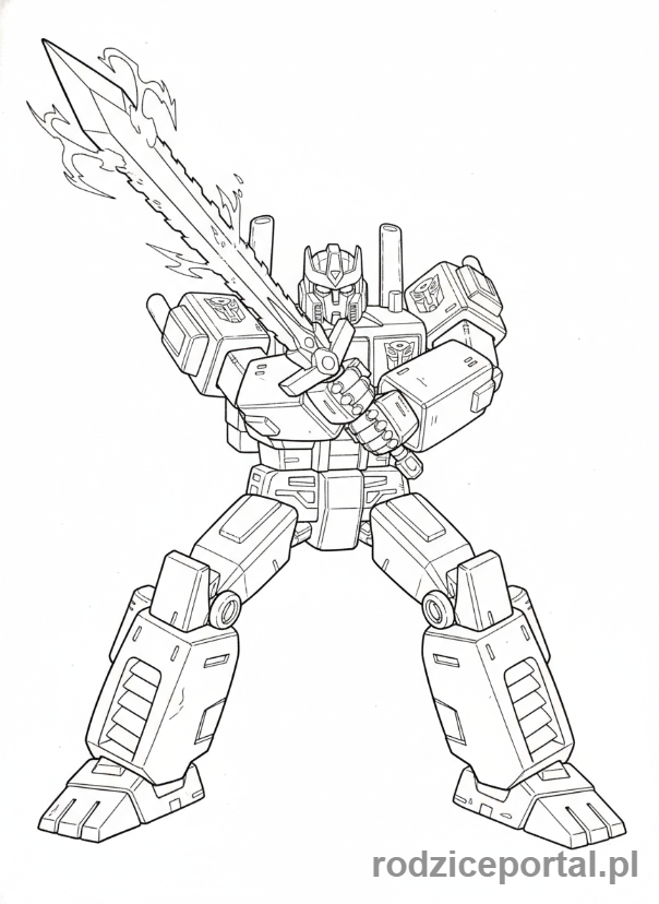 Kolorowanka Transformers - Grimlock w trybie robota, dzierżący miecz, cała sylwetka