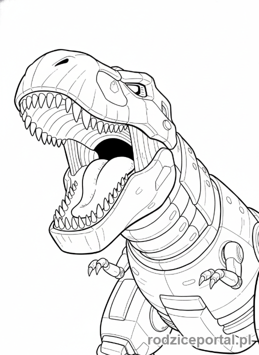 Kolorowanka Transformers - Grimlock w trybie T-Rexa, ryczący, widok z dołu