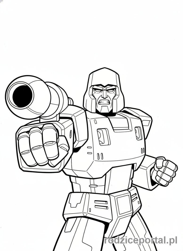 Kolorowanka Transformers - Megatron w groźnej pozie, zbliżenie na górną część ciała