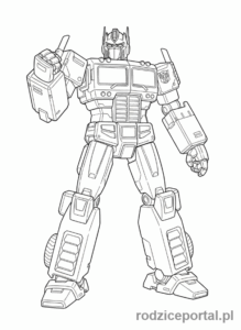 Kolorowanka Transformers - Optimus Prime w heroicznej pozie, cała sylwetka