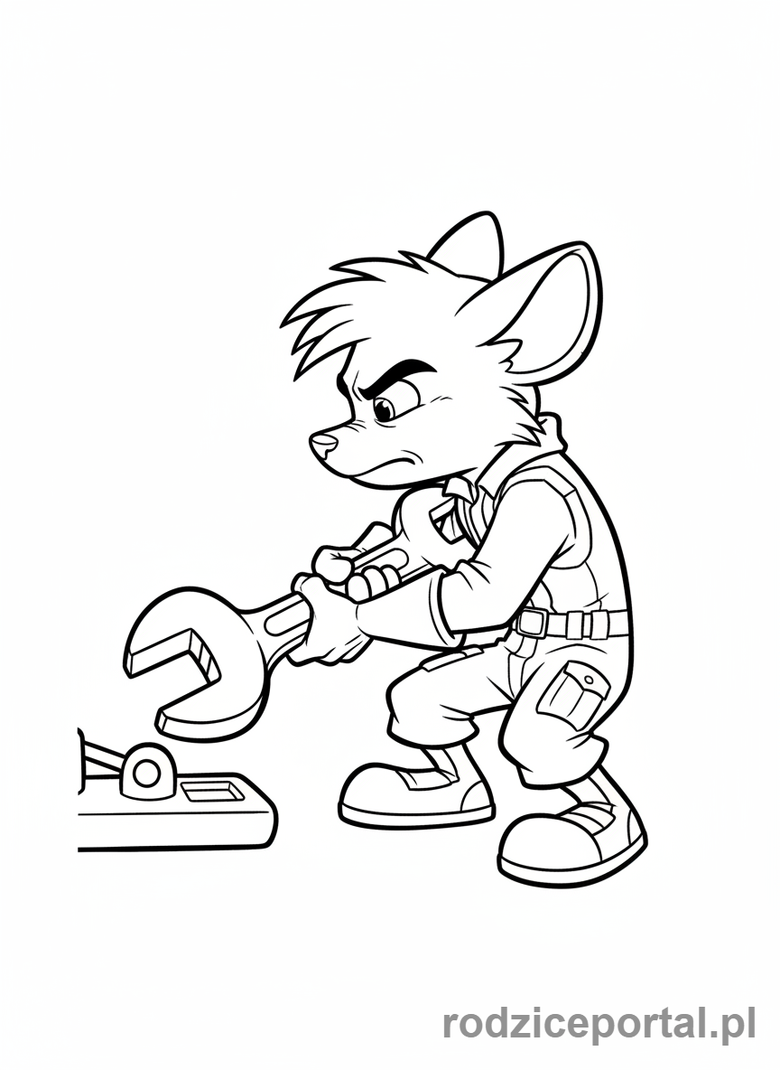 Kolorowanka Transformers - Ratchet naprawiający narzędziem, widok z boku