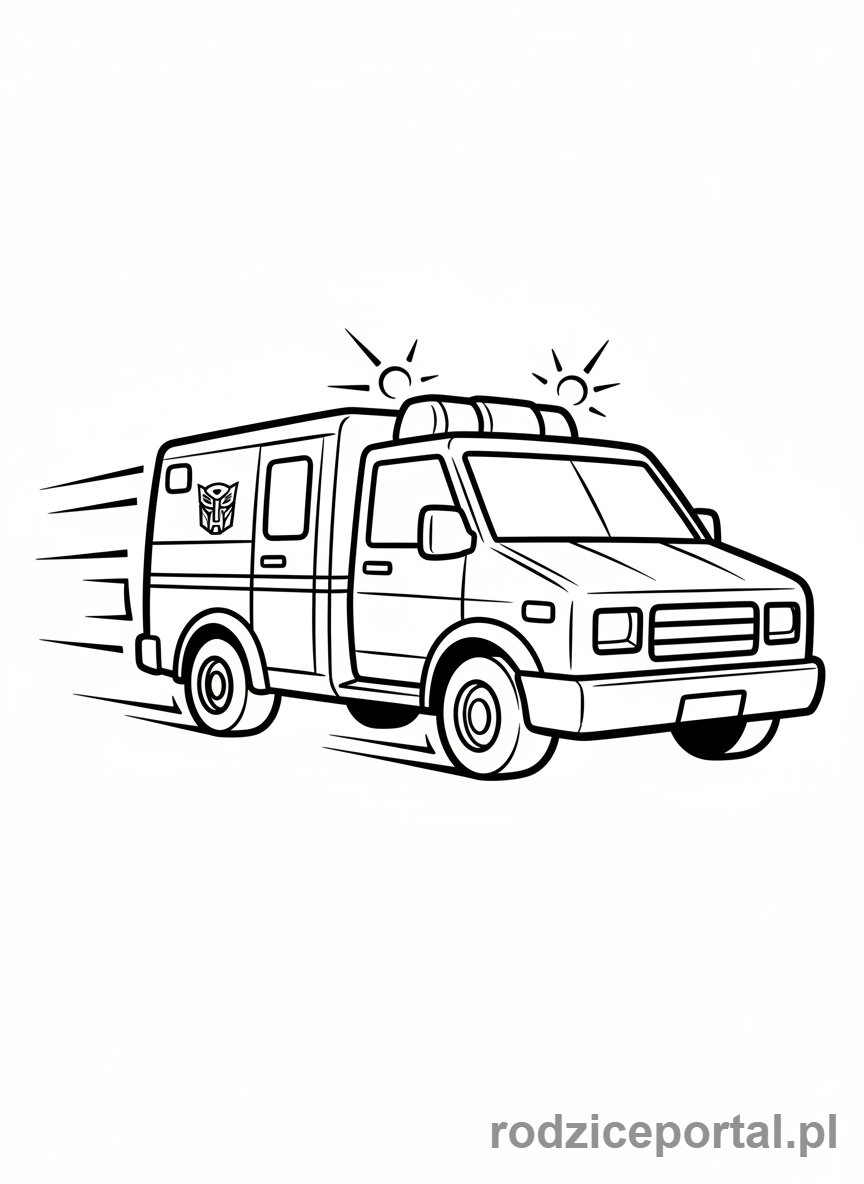 Kolorowanka Transformers - Ratchet w trybie karetki, pędzący