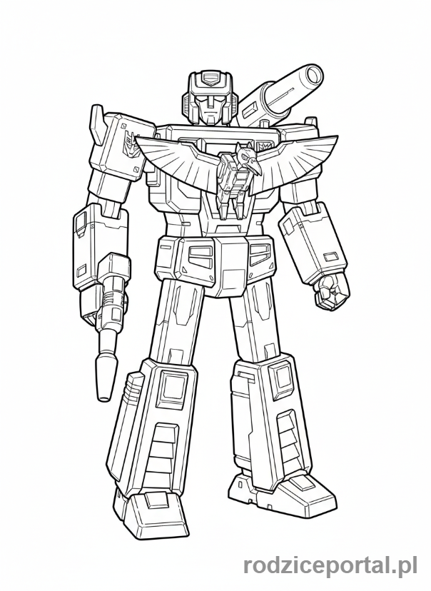 Kolorowanka Transformers - Soundwave stojący z kasetami wysuwającymi się z klatki piersiowej