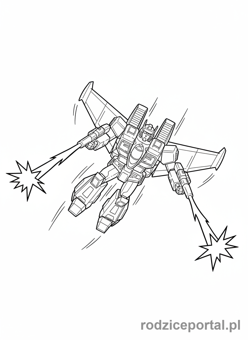Kolorowanka Transformers - Starscream w powietrzu, strzelający promieniami (uproszczone)