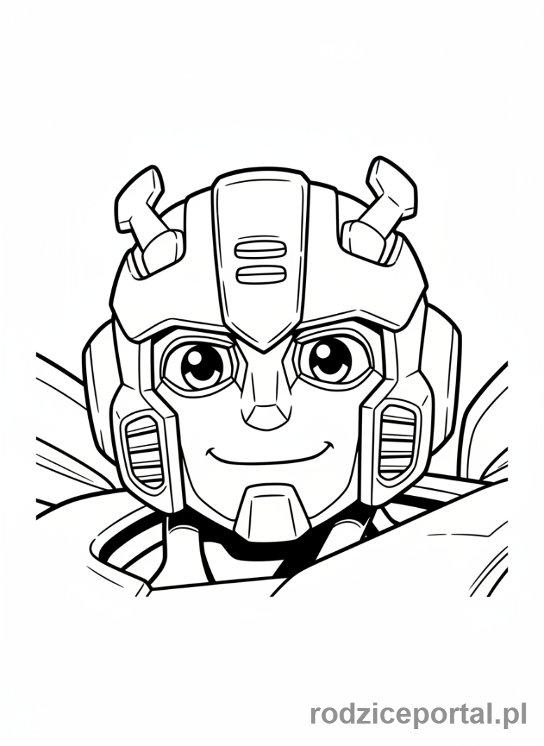 Kolorowanka Transformers - Twarz Bumblebee'ego, zbliżenie, przyjazny wyraz