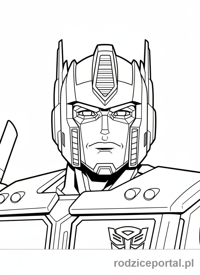 Kolorowanka Transformers - Twarz Optimusa Prime'a, zbliżenie, zdeterminowany wyraz