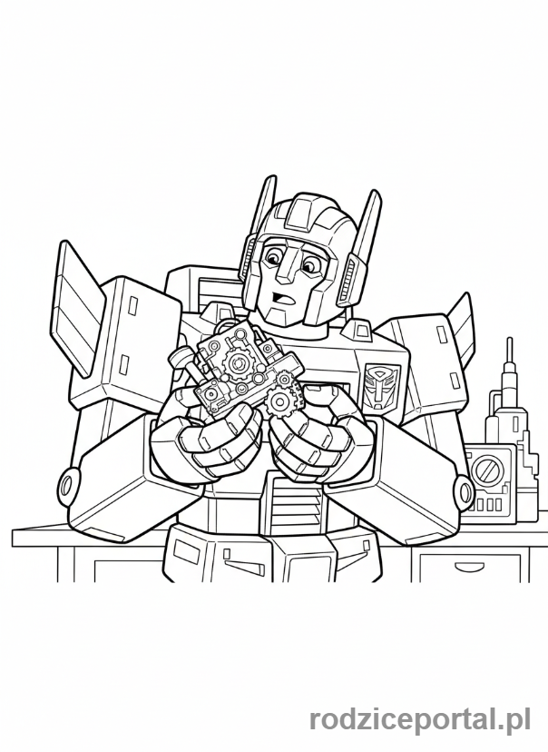 Kolorowanka Transformers - Wheeljack eksperymentujący z małym urządzeniem