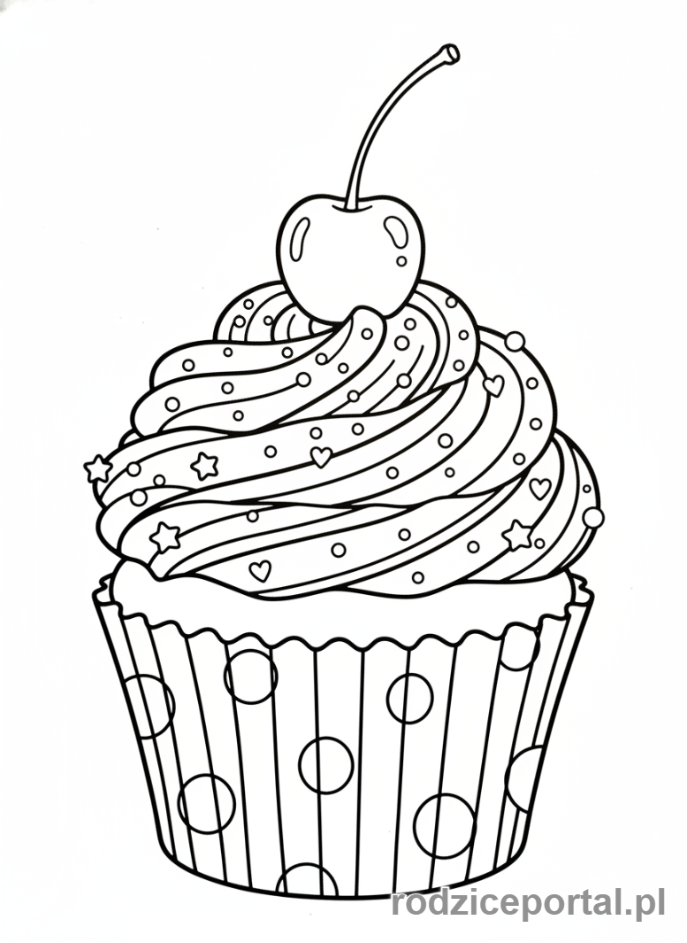 Kolorowanka Urodzinowe - Dekorowana babeczka