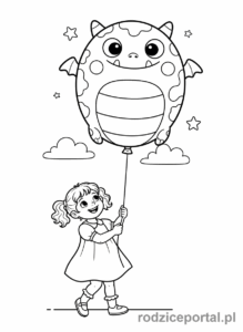 Kolorowanka Urodzinowe - Dziewczynka z dużym balonem