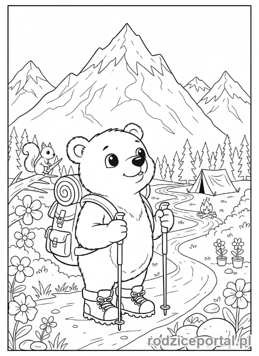 Kolorowanka Wakacyjne - Miś turysta z plecakiem