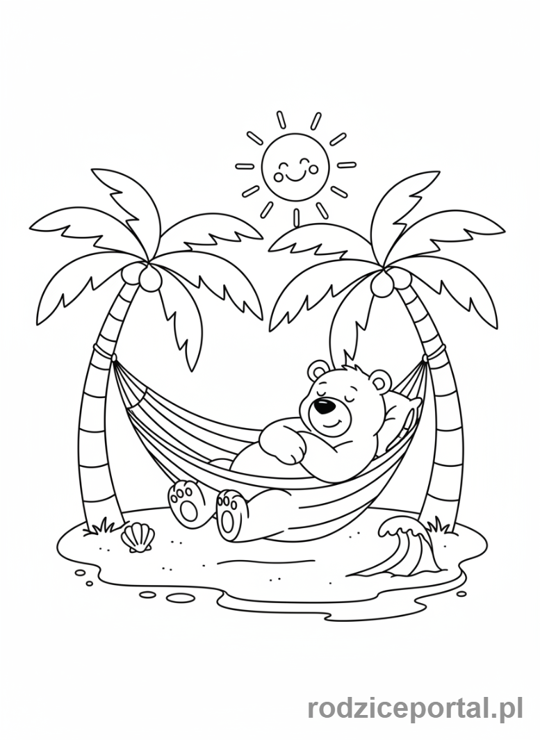 Kolorowanka Wakacyjne - Miś w hamaku