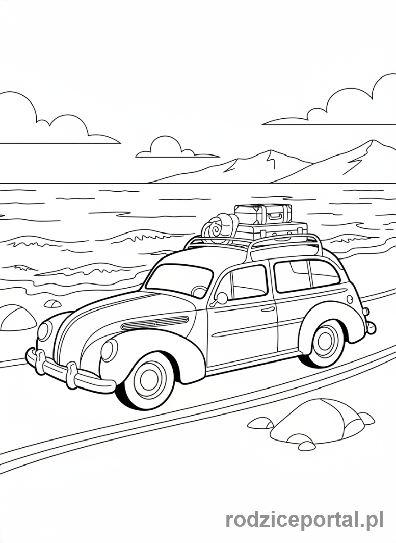 Kolorowanka Wakacyjne - Samochód jadący nad morze