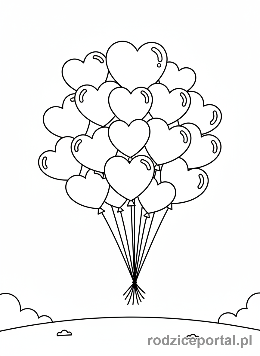 Kolorowanka Walentynki - Balony w kształcie serca unoszące się