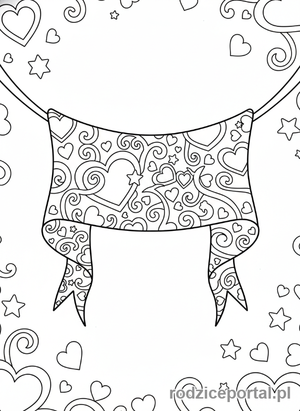 Kolorowanka Walentynki - Banner 'Wesołych Walentynek' z dekoracjami