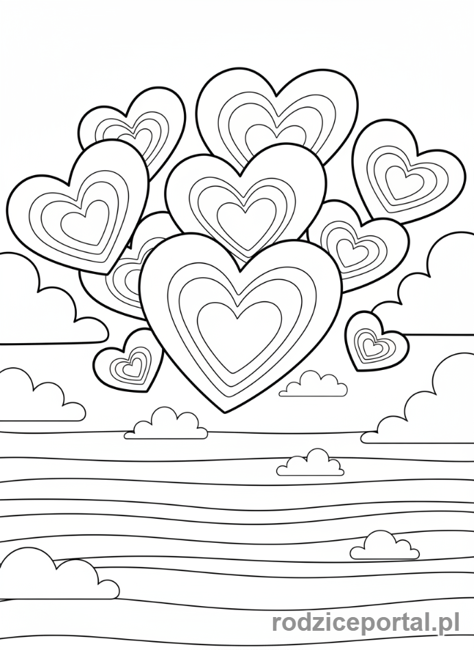Kolorowanka Walentynki - Chmurki w kształcie serca