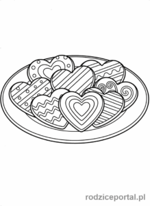 Kolorowanka Walentynki - Ciastka w kształcie serca