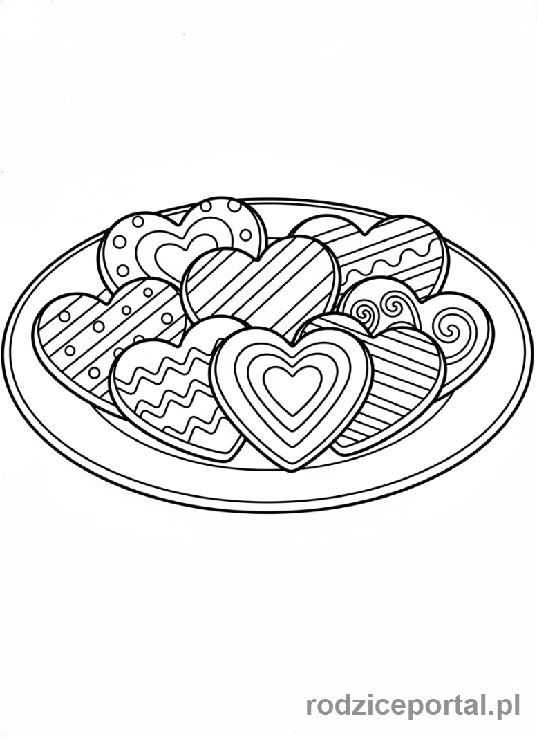 Kolorowanka Walentynki - Ciastka w kształcie serca