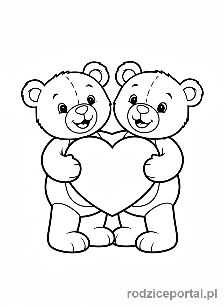 Kolorowanka Walentynki - Dwa misie trzymające serce