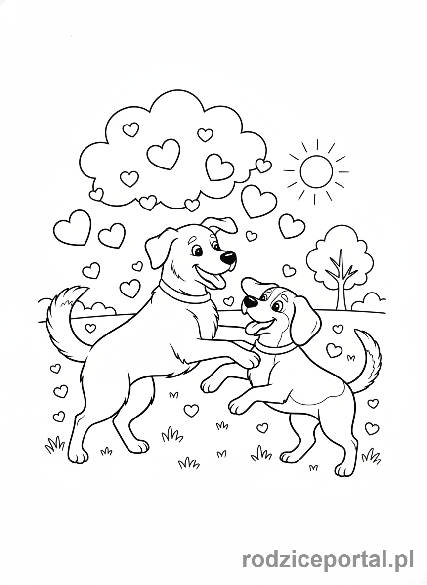 Kolorowanka Walentynki - Dwa psy świętujące miłość