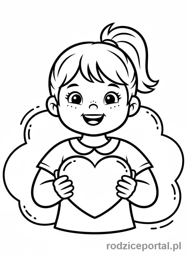 Kolorowanka Walentynki - Dziewczynka wręczająca serce