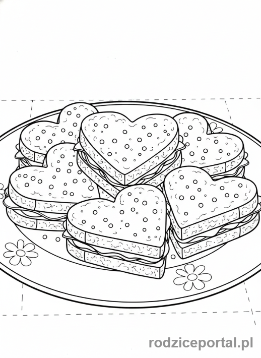 Kolorowanka Walentynki - Jedzenie w kształcie serca: kanapki