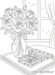Kolorowanka Walentynki - Kwiaty i czekoladki
