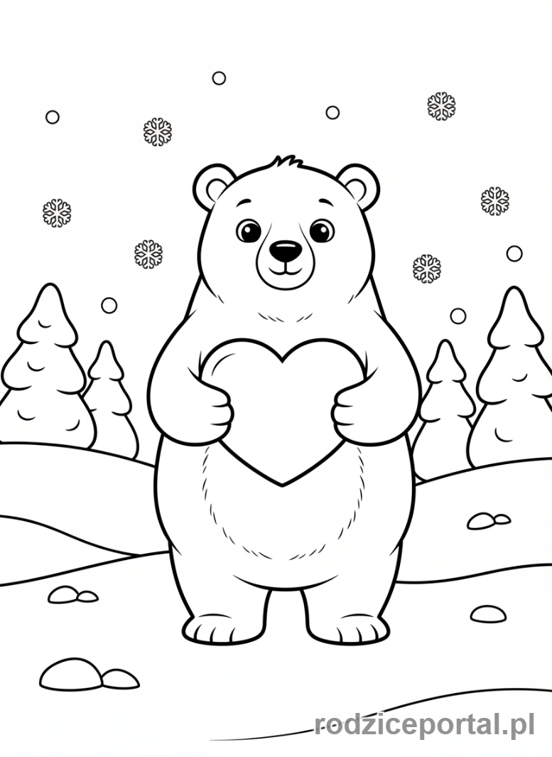 Kolorowanka Walentynki - Miś polarny z sercem