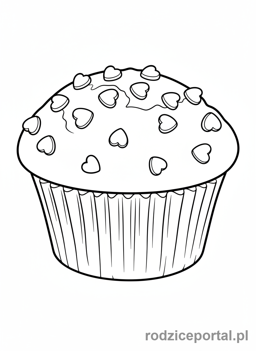 Kolorowanka Walentynki - Muffin z posypką w kształcie serca