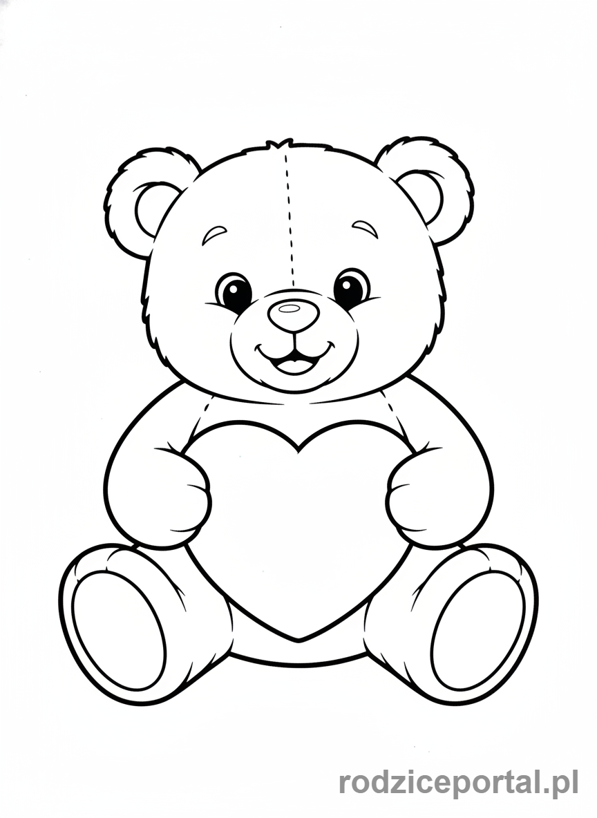 Kolorowanka Walentynki - Pluszowy miś trzymający serce