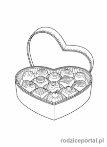 Kolorowanka Walentynki - Pudełko czekoladek w kształcie serca