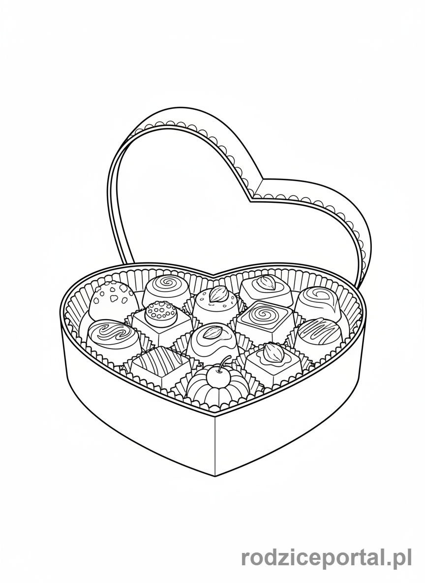 Kolorowanka Walentynki - Pudełko czekoladek w kształcie serca