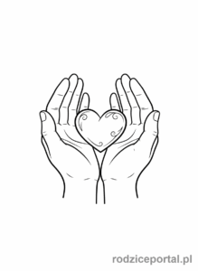 Kolorowanka Walentynki - Ręce trzymające małe serce