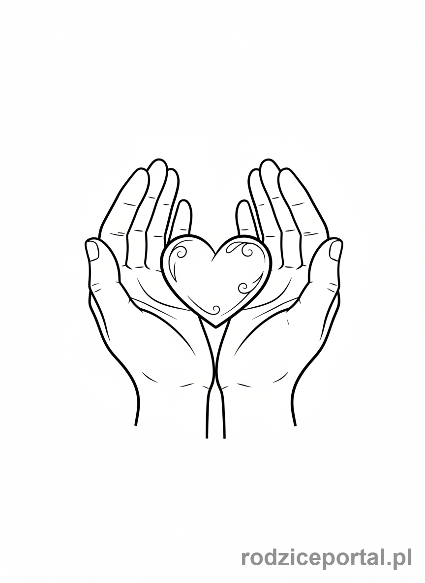 Kolorowanka Walentynki - Ręce trzymające małe serce