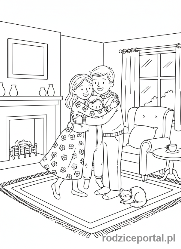 Kolorowanka Walentynki - Rodzina przytulająca się
