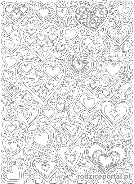 Kolorowanka Walentynki - Różnorodne wzory serc