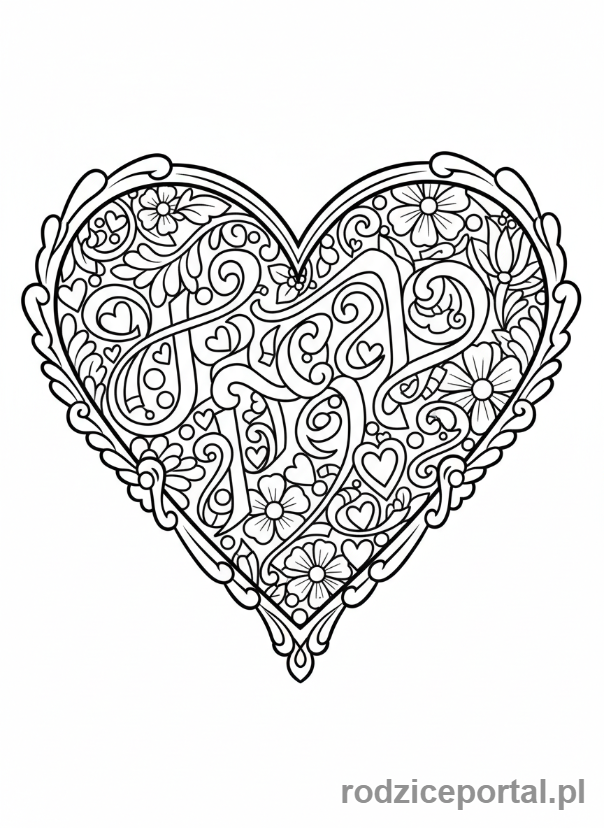 Kolorowanka Walentynki - Serce z napisem 'Kocham Cię'