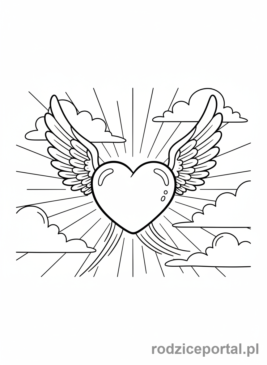 Kolorowanka Walentynki - Serce ze skrzydłami