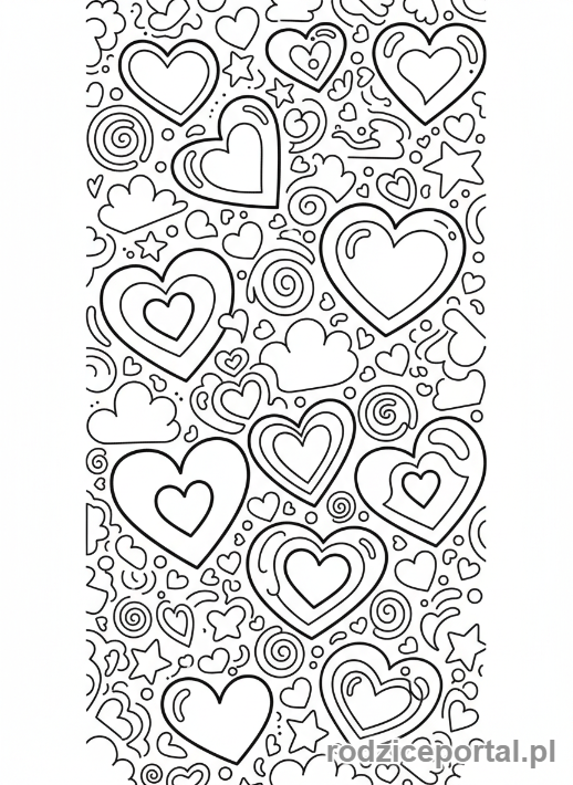 Kolorowanka Walentynki - Serduszka spadające z nieba
