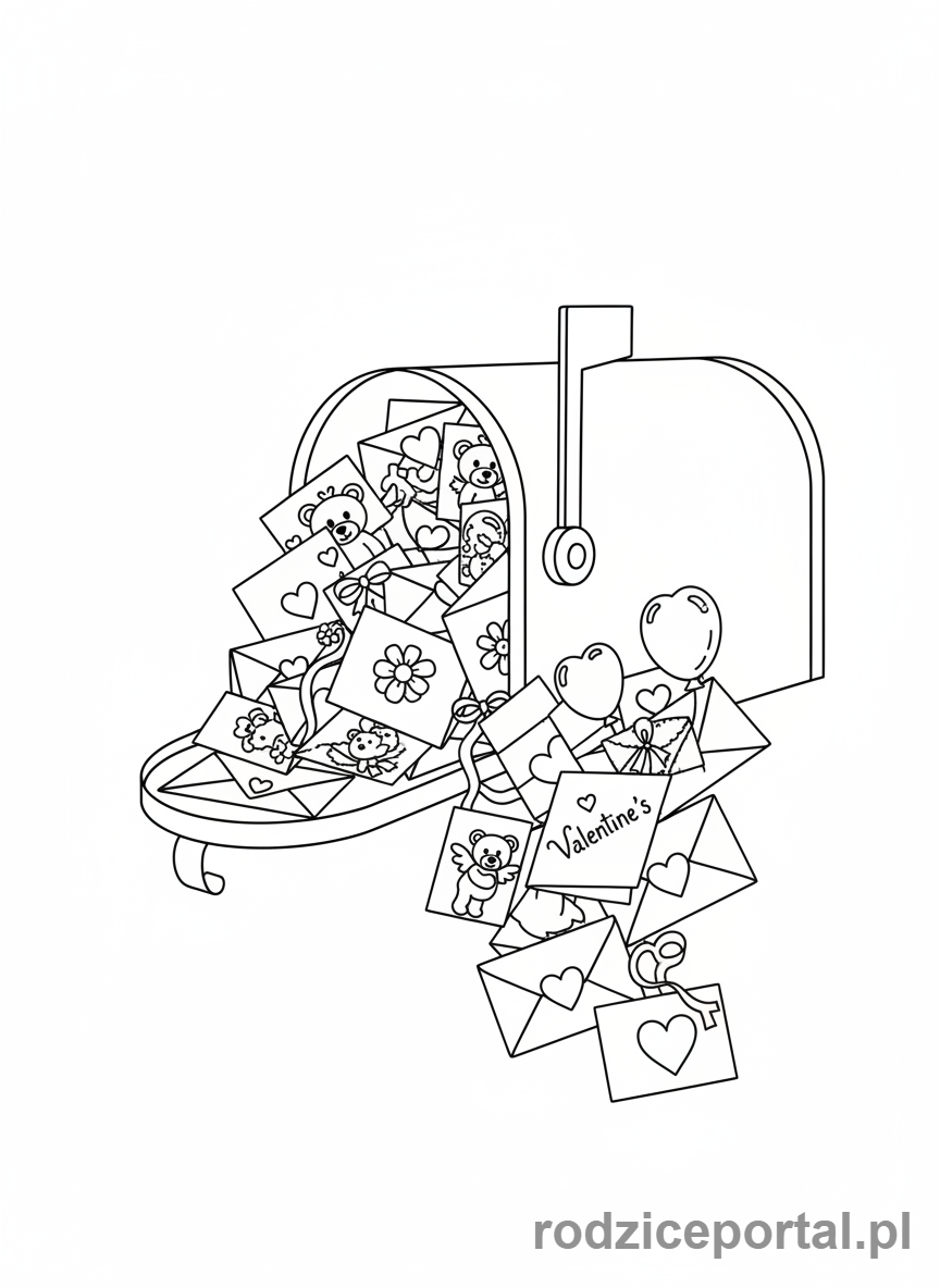 Kolorowanka Walentynki - Skrzynka pocztowa pełna kartek